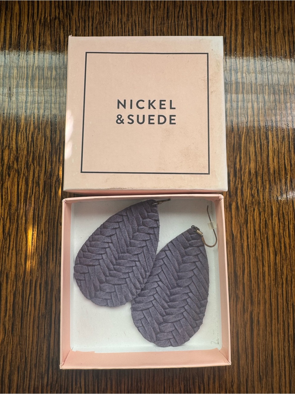 Nickel & Suede Purple Braided Leaf Teardrop Earrings